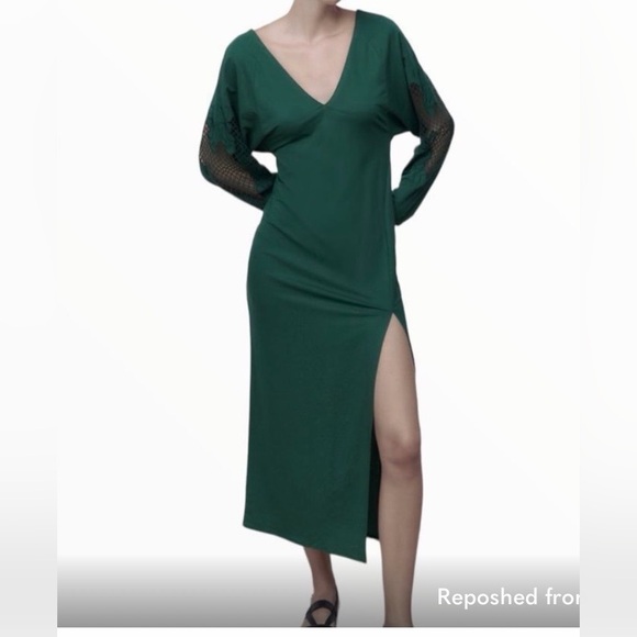 chinese dress ladies Zara Long Sleeve Green Velvet Dress